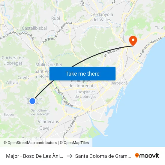 Major - Bosc De Les Ànimes to Santa Coloma de Gramenet map