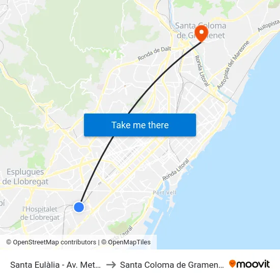 Santa Eulàlia - Av. Metro to Santa Coloma de Gramenet map
