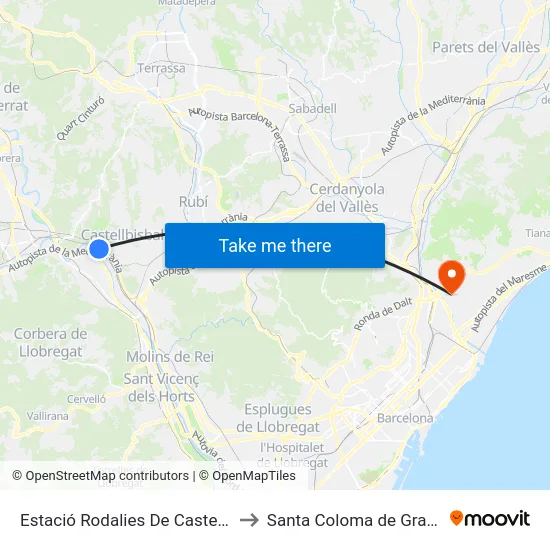 Estació Rodalies De Castellbisbal to Santa Coloma de Gramenet map