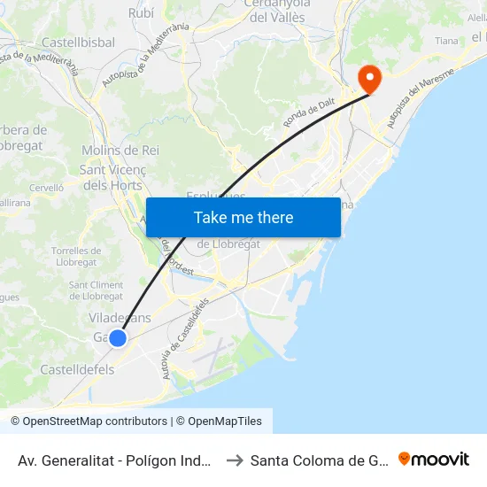 Av. Generalitat - Polígon Industrial Roca to Santa Coloma de Gramenet map