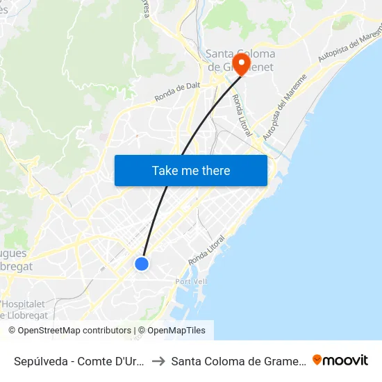 Sepúlveda - Comte D'Urgell to Santa Coloma de Gramenet map