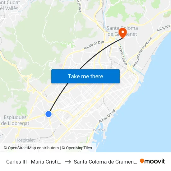 Carles III - Maria Cristina to Santa Coloma de Gramenet map