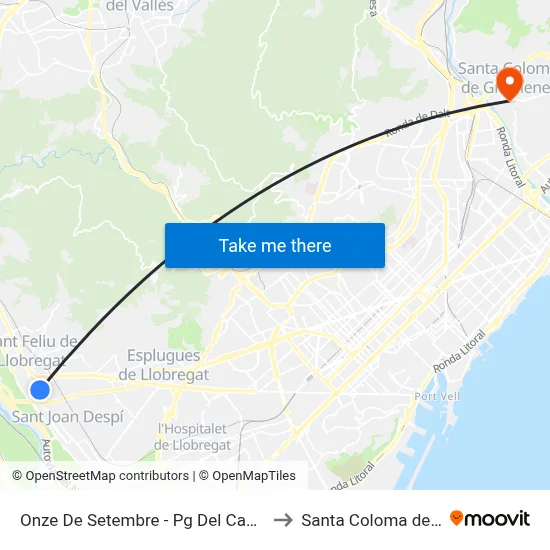 Onze De Setembre - Pg Del Canal - Final Trajecte to Santa Coloma de Gramenet map