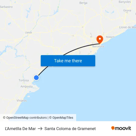 L'Ametlla De Mar to Santa Coloma de Gramenet map