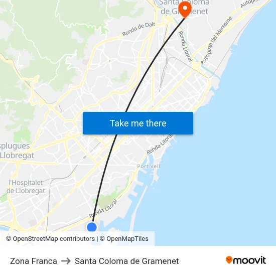 Zona Franca to Santa Coloma de Gramenet map