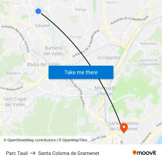 Parc Taulí to Santa Coloma de Gramenet map