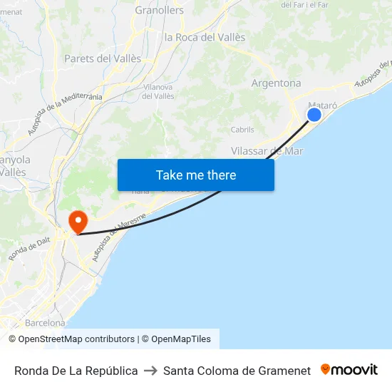 Ronda De La República to Santa Coloma de Gramenet map