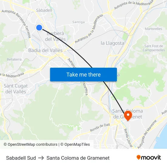 Sabadell Sud to Santa Coloma de Gramenet map