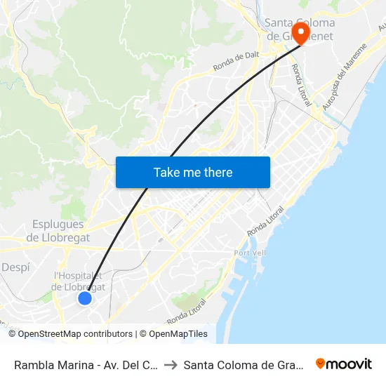 Rambla Marina - Av. Del Carrilet to Santa Coloma de Gramenet map