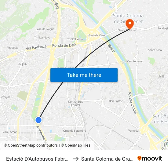 Estació D'Autobusos Fabra I Puig to Santa Coloma de Gramenet map