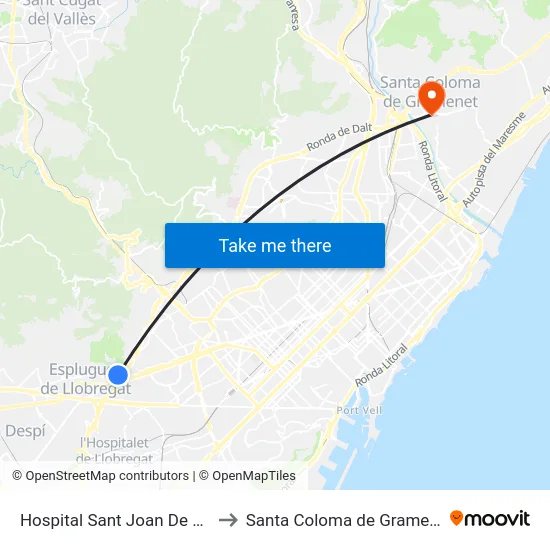 Hospital Sant Joan De Déu to Santa Coloma de Gramenet map