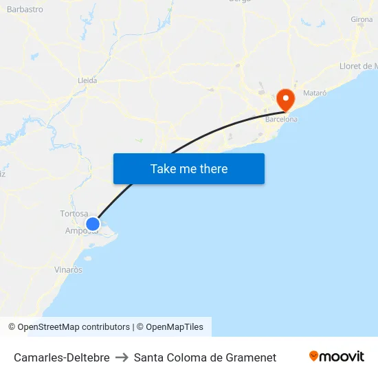 Camarles-Deltebre to Santa Coloma de Gramenet map