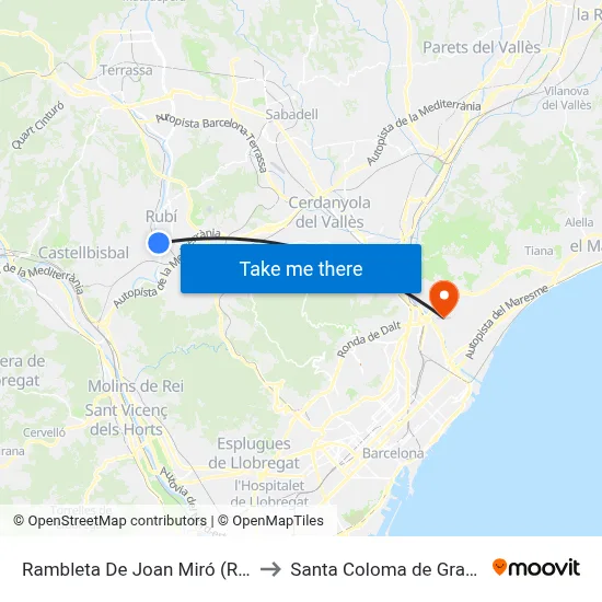 Rambleta De Joan Miró (Rubí+D) to Santa Coloma de Gramenet map