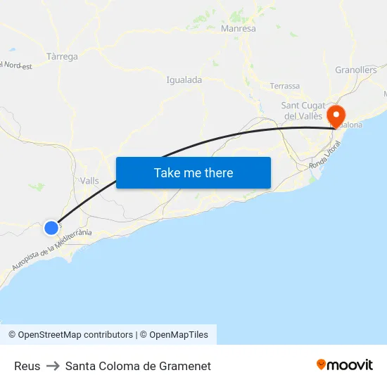 Reus to Santa Coloma de Gramenet map