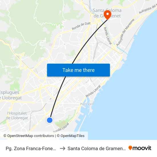 Pg. Zona Franca-Foneria to Santa Coloma de Gramenet map