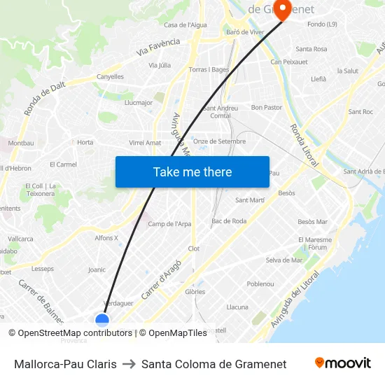 Mallorca-Pau Claris to Santa Coloma de Gramenet map