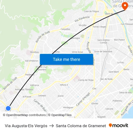 Via Augusta-Els Vergós to Santa Coloma de Gramenet map