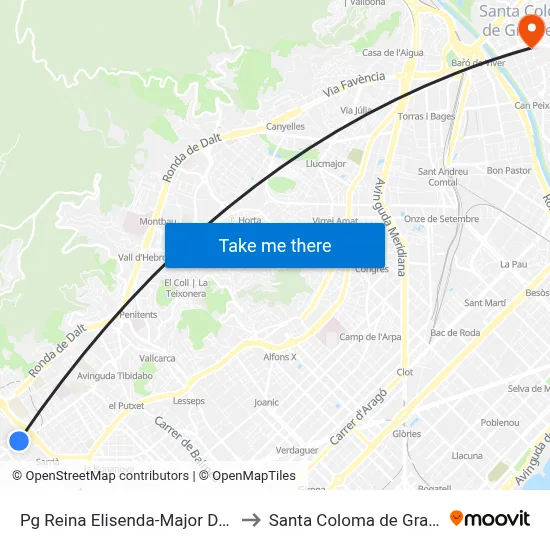 Pg Reina Elisenda-Major De Sarrià to Santa Coloma de Gramenet map