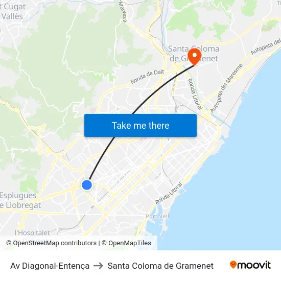 Av Diagonal-Entença to Santa Coloma de Gramenet map