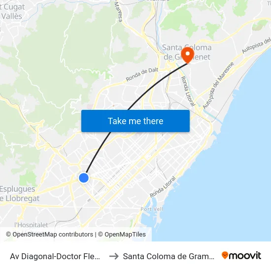 Av Diagonal-Doctor Fleming to Santa Coloma de Gramenet map