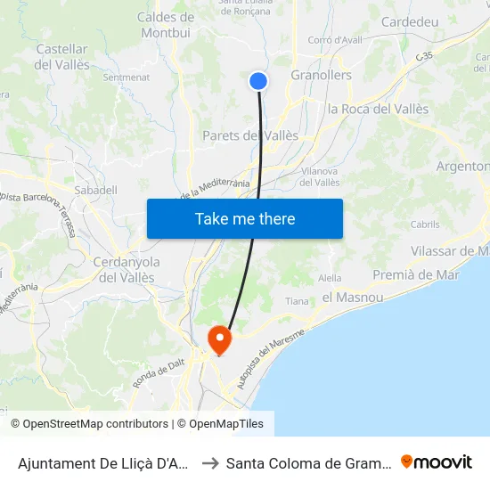 Ajuntament De Lliçà D'Amunt to Santa Coloma de Gramenet map