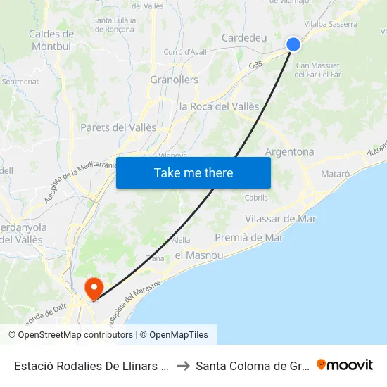 Estació Rodalies De Llinars Del Vallès to Santa Coloma de Gramenet map
