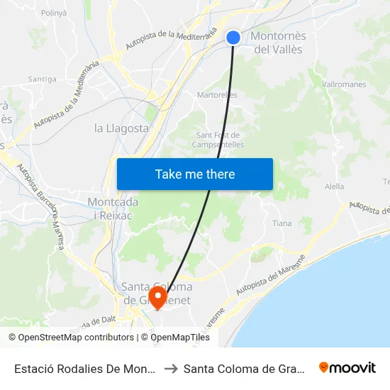 Estació Rodalies De Montmeló to Santa Coloma de Gramenet map
