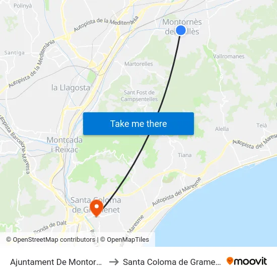 Ajuntament De Montornès to Santa Coloma de Gramenet map