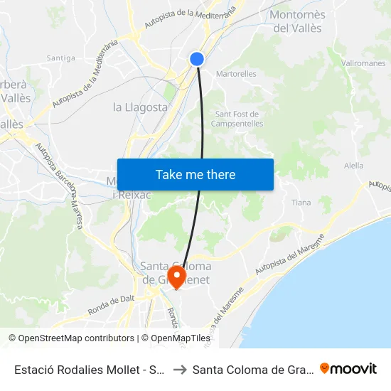 Estació Rodalies Mollet - Sant Fost to Santa Coloma de Gramenet map