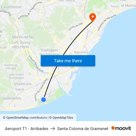Aeroport T1 - Arribades to Santa Coloma de Gramenet map