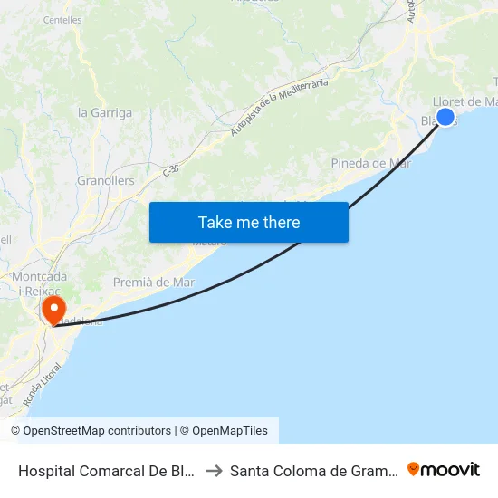 Hospital Comarcal De Blanes to Santa Coloma de Gramenet map