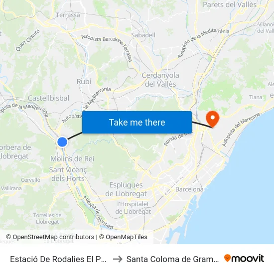 Estació De Rodalies El Papiol to Santa Coloma de Gramenet map
