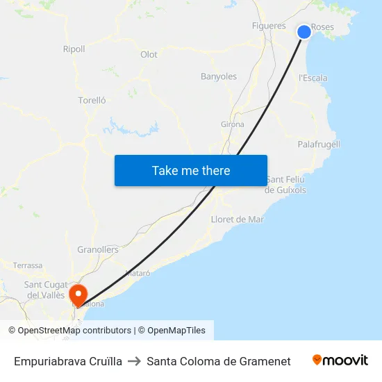 Empuriabrava Cruïlla to Santa Coloma de Gramenet map