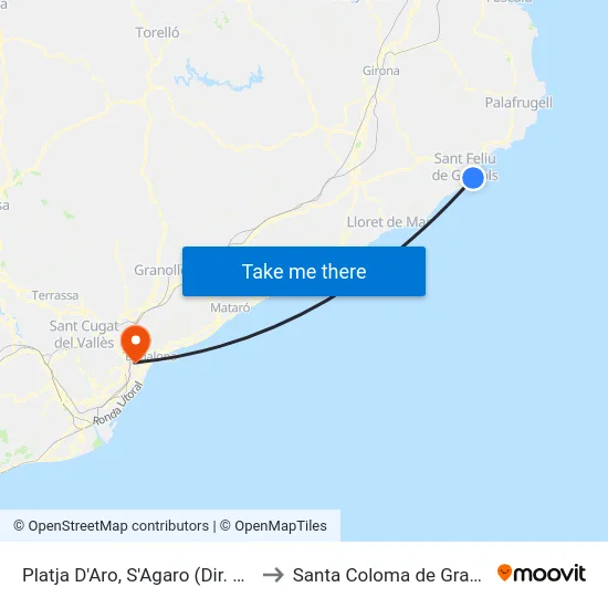Platja D'Aro, S'Agaro (Dir. Girona) to Santa Coloma de Gramenet map