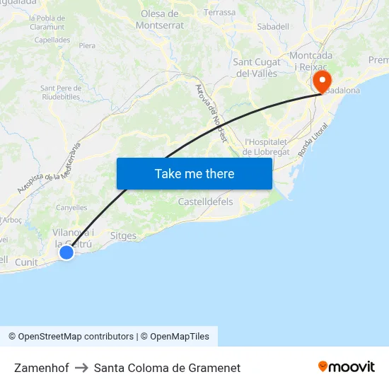 Zamenhof to Santa Coloma de Gramenet map