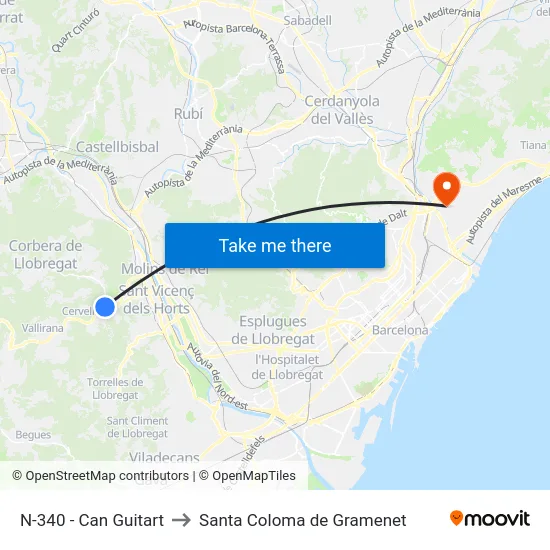 N-340 - Can Guitart to Santa Coloma de Gramenet map