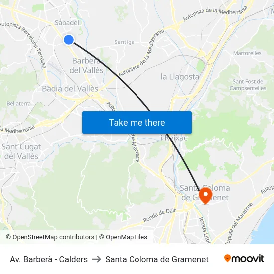 Av. Barberà - Calders to Santa Coloma de Gramenet map