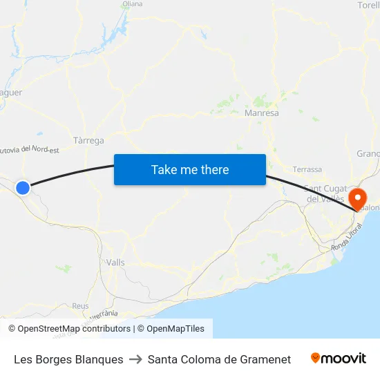 Les Borges Blanques to Santa Coloma de Gramenet map