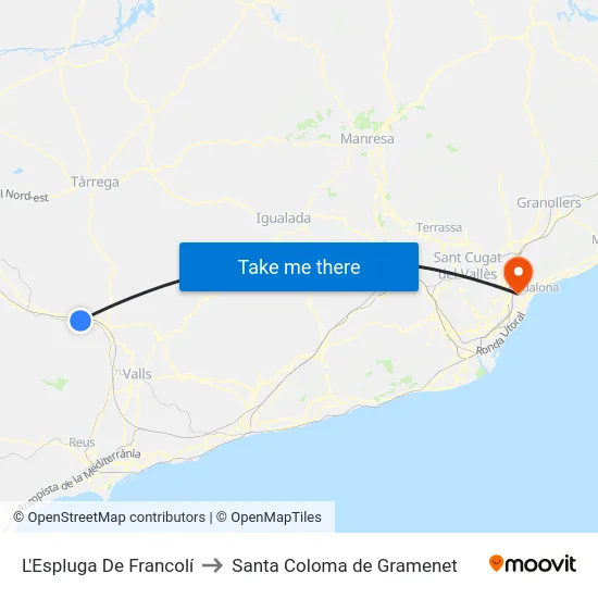 L'Espluga De Francolí to Santa Coloma de Gramenet map