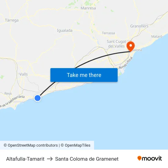 Altafulla-Tamarit to Santa Coloma de Gramenet map