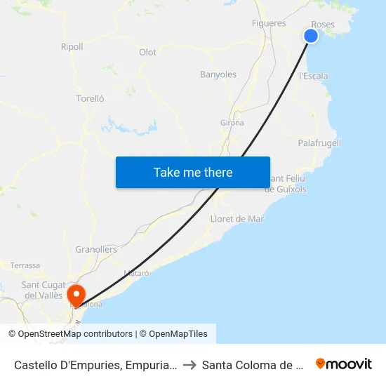 Castello D'Empuries, Empuriabrava (Arcs) to Santa Coloma de Gramenet map