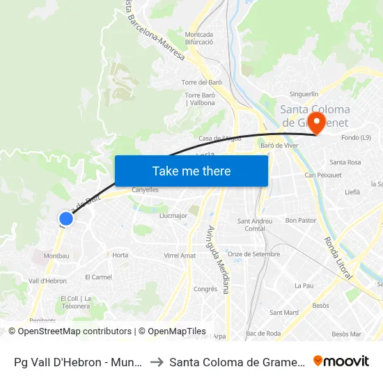 Pg Vall D'Hebron - Mundet to Santa Coloma de Gramenet map