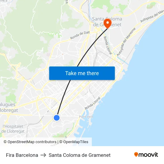Fira Barcelona to Santa Coloma de Gramenet map