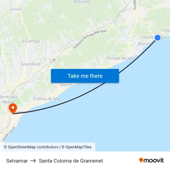 Selvamar to Santa Coloma de Gramenet map