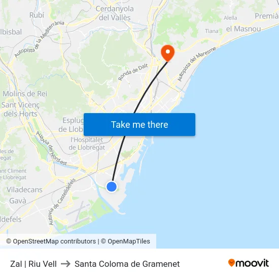 Zal | Riu Vell to Santa Coloma de Gramenet map