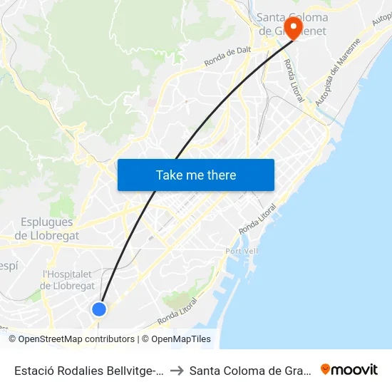 Estació Rodalies Bellvitge-Gornal to Santa Coloma de Gramenet map