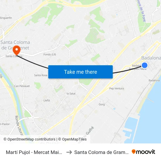 Martí Pujol - Mercat Maignon to Santa Coloma de Gramenet map
