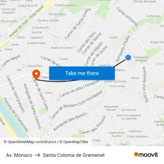 Av. Mònaco to Santa Coloma de Gramenet map