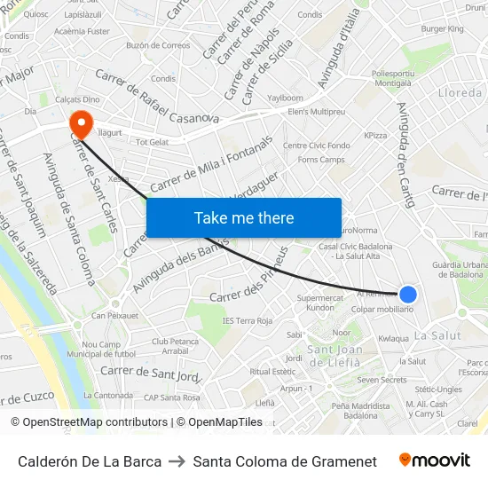 Calderón De La Barca to Santa Coloma de Gramenet map