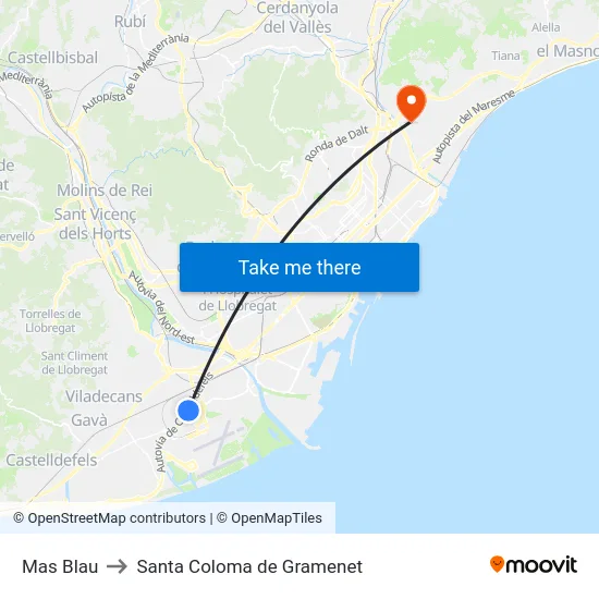 Mas Blau to Santa Coloma de Gramenet map